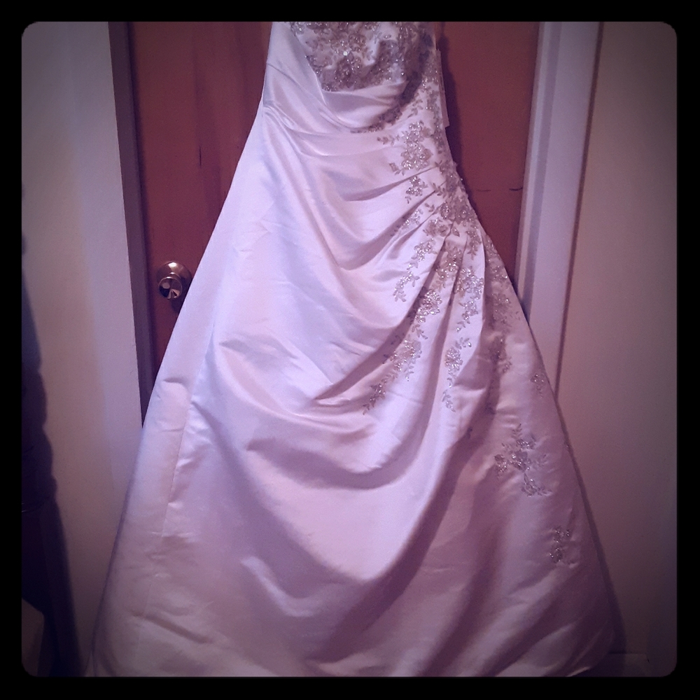 David's Bridal A line crystal embelished wedding gown